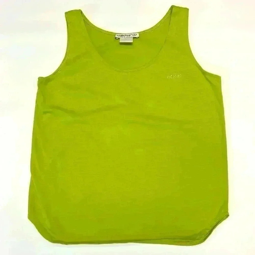 Vintage Adidas Tank Top Medium Lime Green Exercise Stretchy Yoga Walk Beach Pool